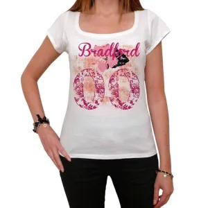 00, Bradford, City With Number, Women's Short Sleeve Round White T-shirt 00008