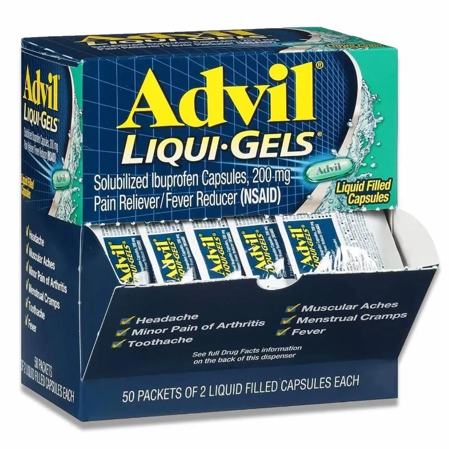 Advil - 2 Liquid-Gels Pain Reliever Liquid Filled Capsules - 50 Packets of 2 Count Each - 200 mg