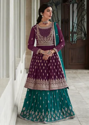 Amazing Purple & Teal Sharara Top Style Lehenga Anarkali