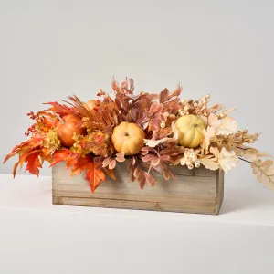 Autumn Shades Fall Pumpkin Arrangement in Large Wood Planter Box