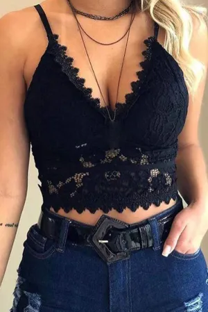 Black Deep Neck Lace Bralette Top