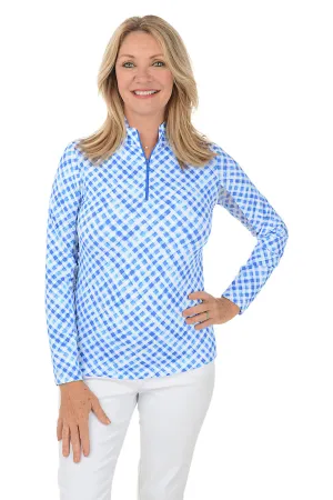 Blue Gingham Check UPF50  Sun Shirt