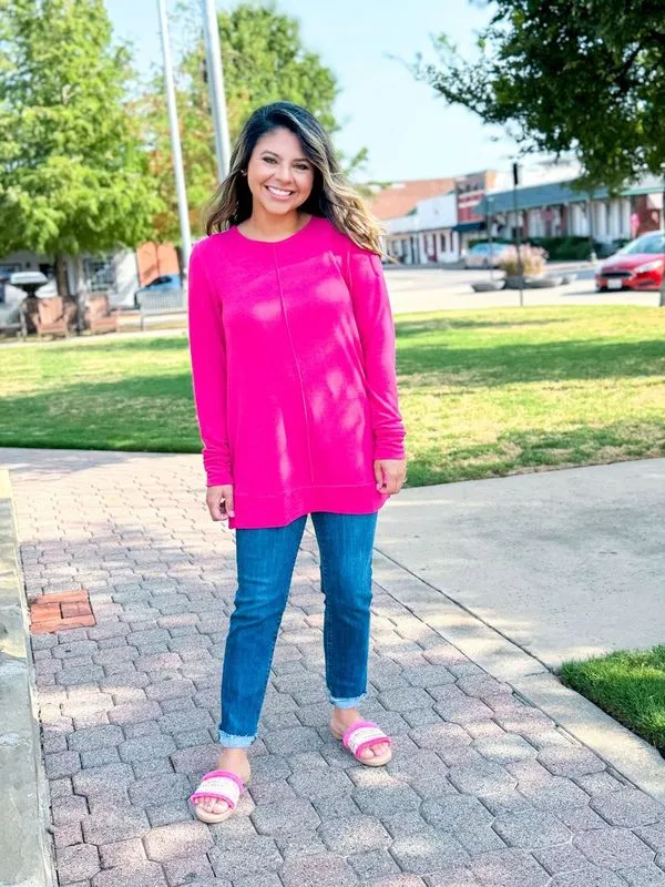 Bubblegum Bliss Top Knit Tunic with Front Seam