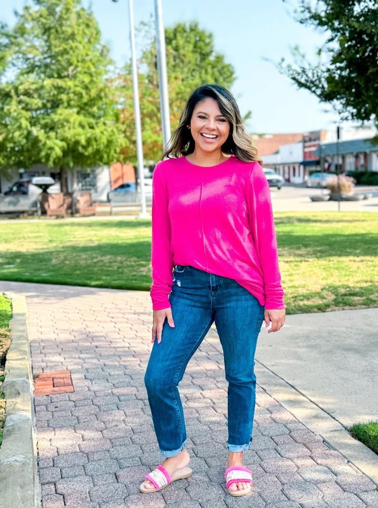 Bubblegum Bliss Top Knit Tunic with Front Seam