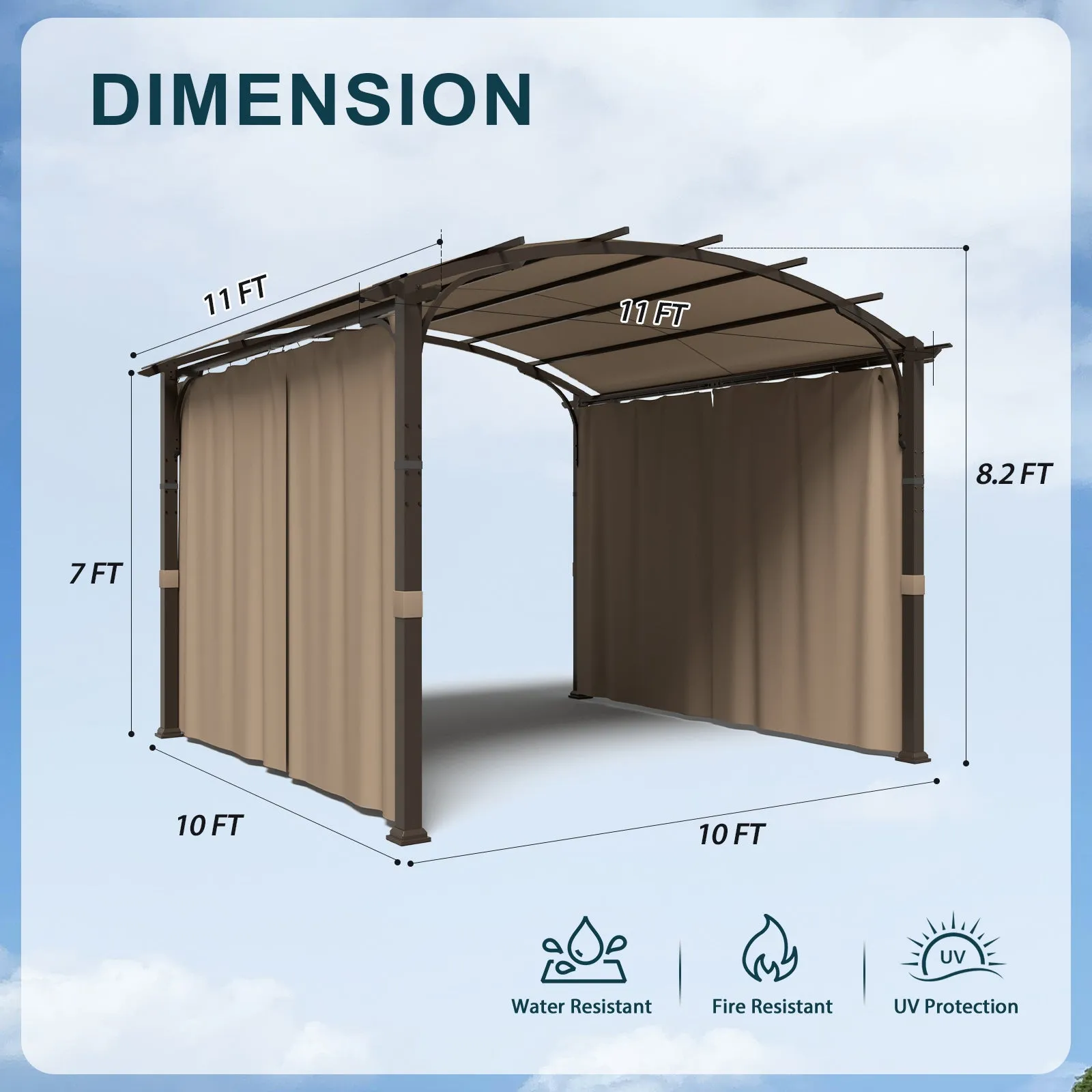 COOS BAY Outdoor Pergola 11x11, Patio Metal Sunshelter with Sidewall, Textilene Canopy Shade