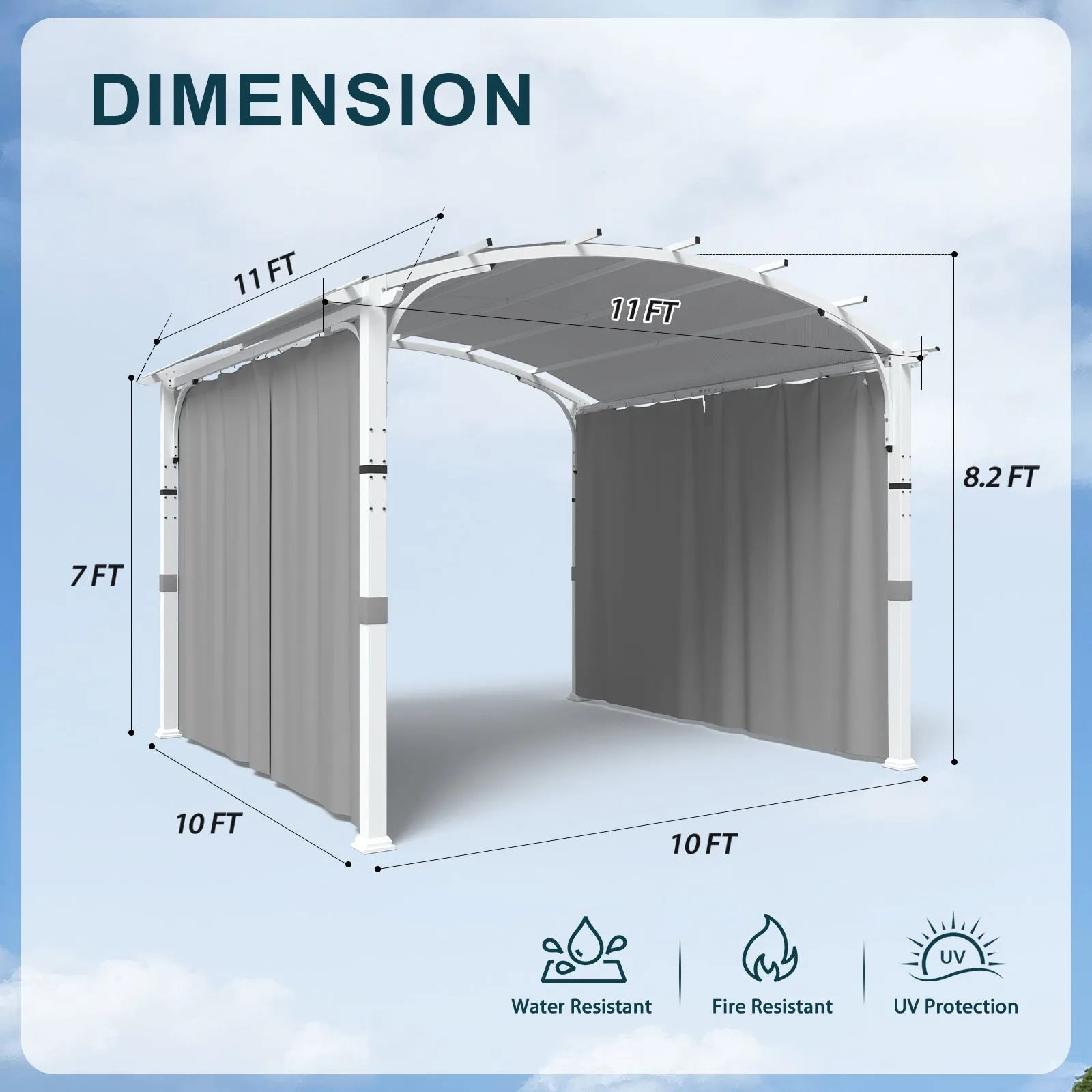 COOS BAY Outdoor Pergola 11x11, Patio Metal Sunshelter with Sidewall, Textilene Canopy Shade