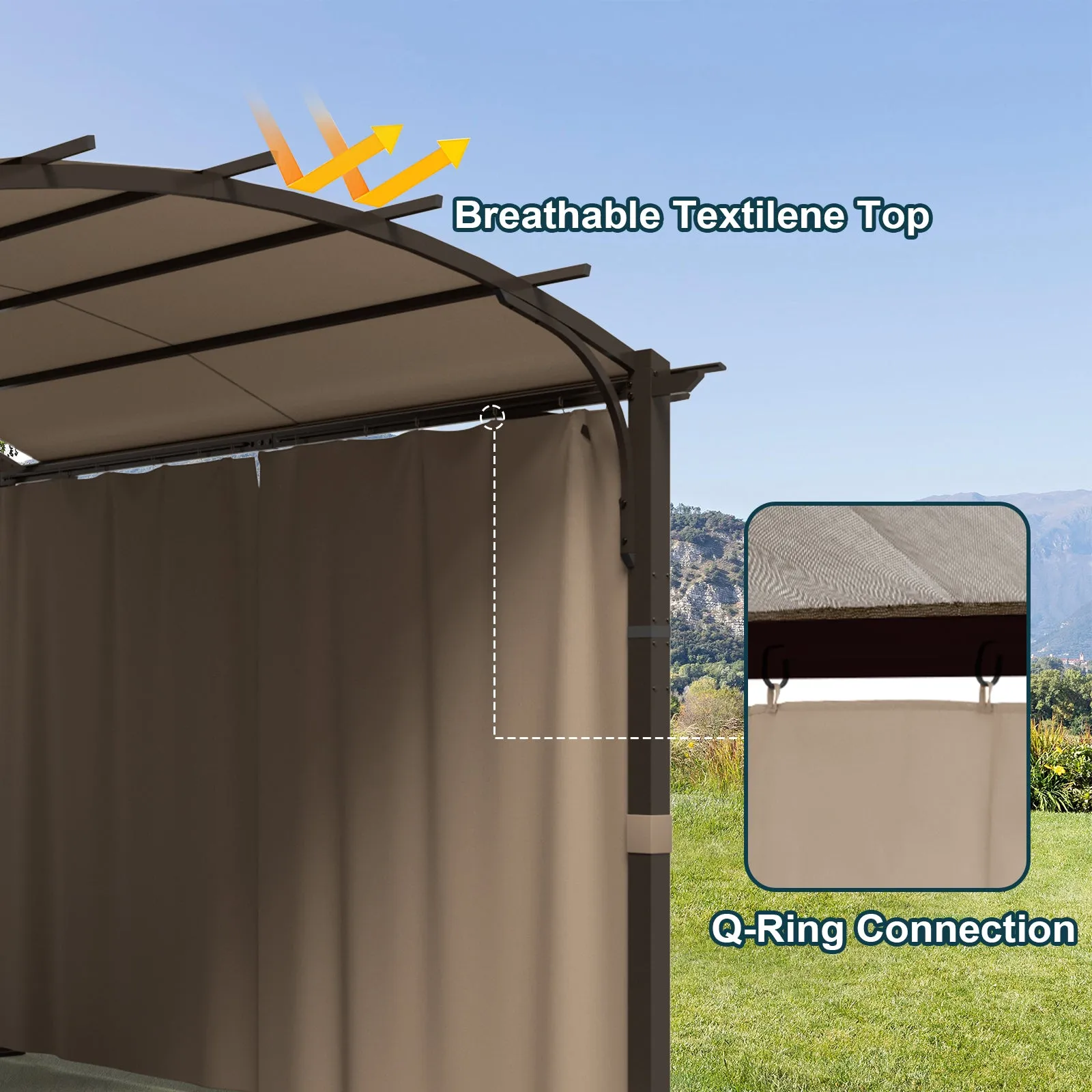 COOS BAY Outdoor Pergola 11x11, Patio Metal Sunshelter with Sidewall, Textilene Canopy Shade