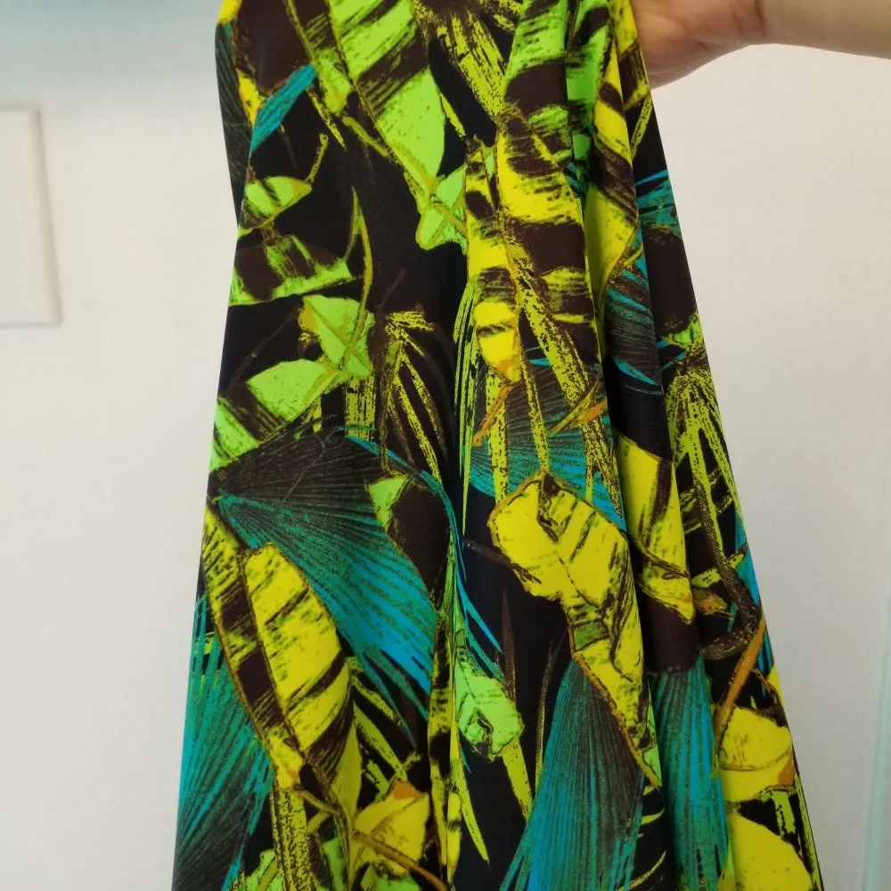 ENd of Bolt: 1 yard of Designer Deadstock Tropical Paradise Lime Swim/Performance Wear Knit-remnant