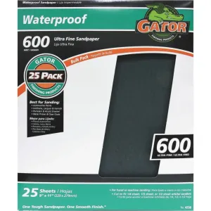 Gator Waterproof 9 In. x 11 In. 600 Grit Ultra Fine Sandpaper (25-Pack)