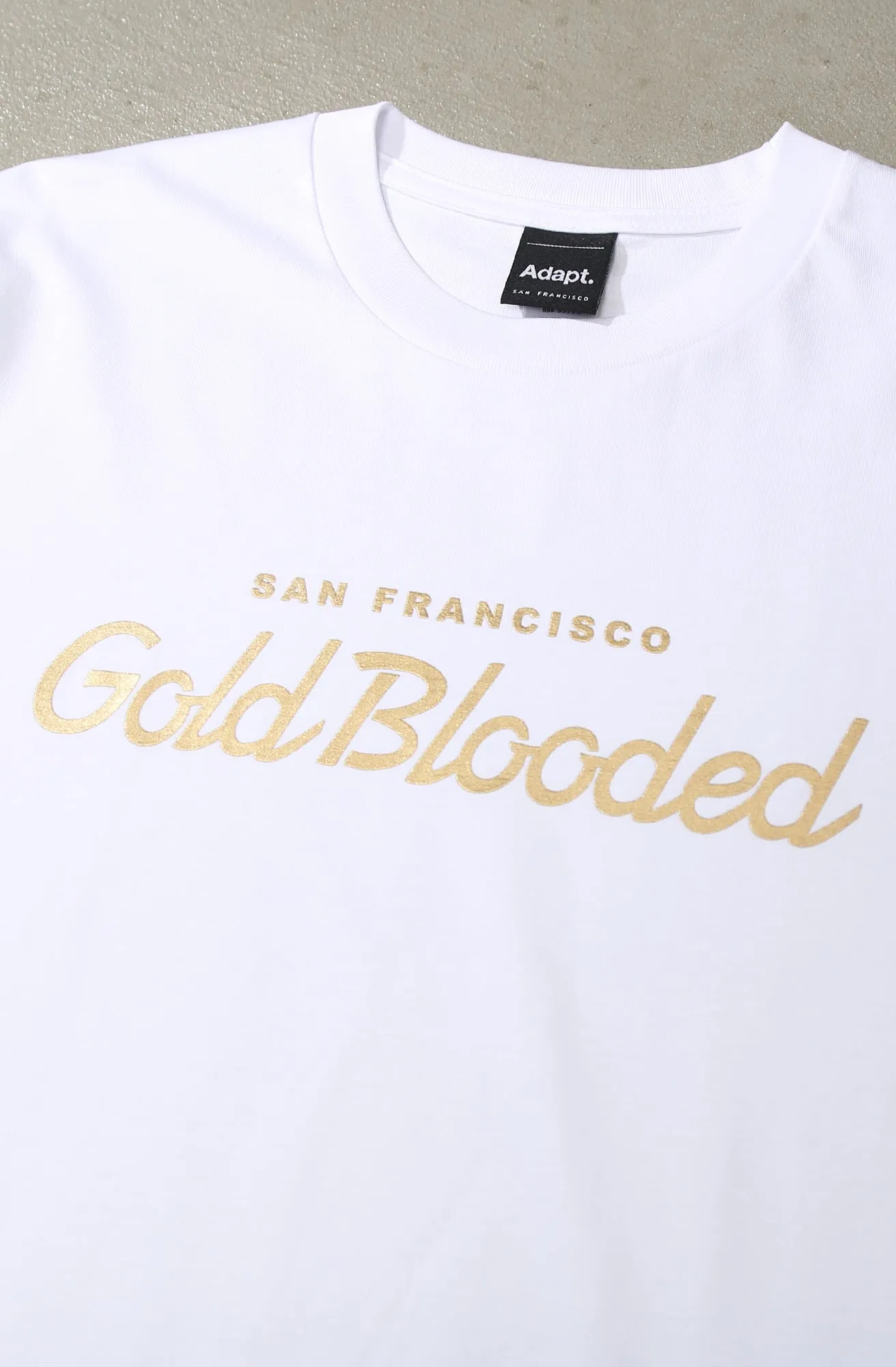 Gold Blooded Script (Men's White Tee)