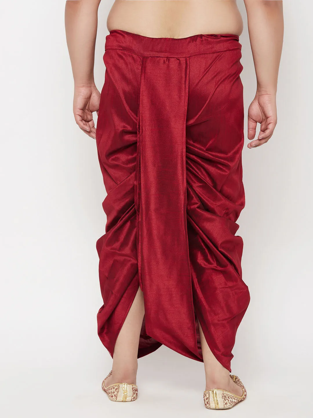 Jashvi Men's Plus Size Maroon Cotton Blend Thread Work Traditional Dhoti