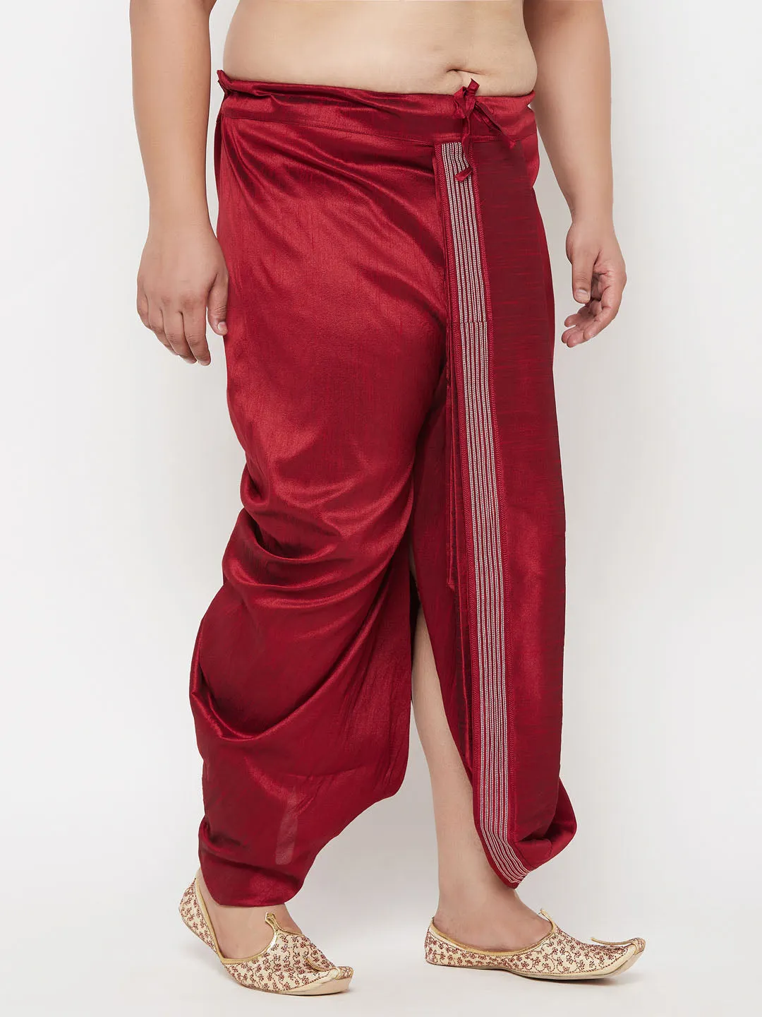 Jashvi Men's Plus Size Maroon Cotton Blend Thread Work Traditional Dhoti