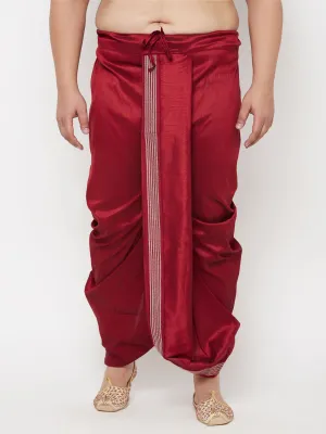 Jashvi Men's Plus Size Maroon Cotton Blend Thread Work Traditional Dhoti