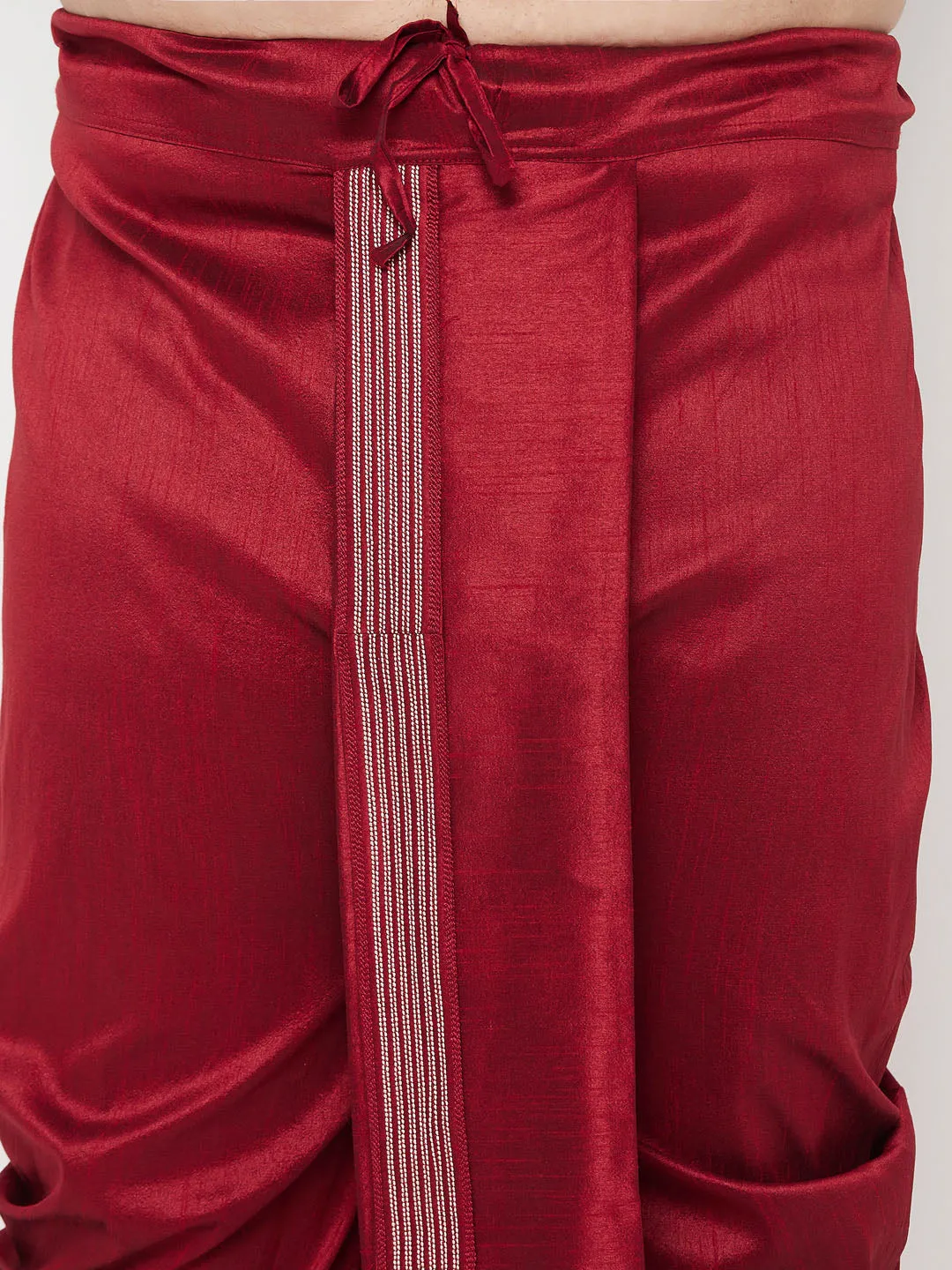 Jashvi Men's Plus Size Maroon Cotton Blend Thread Work Traditional Dhoti