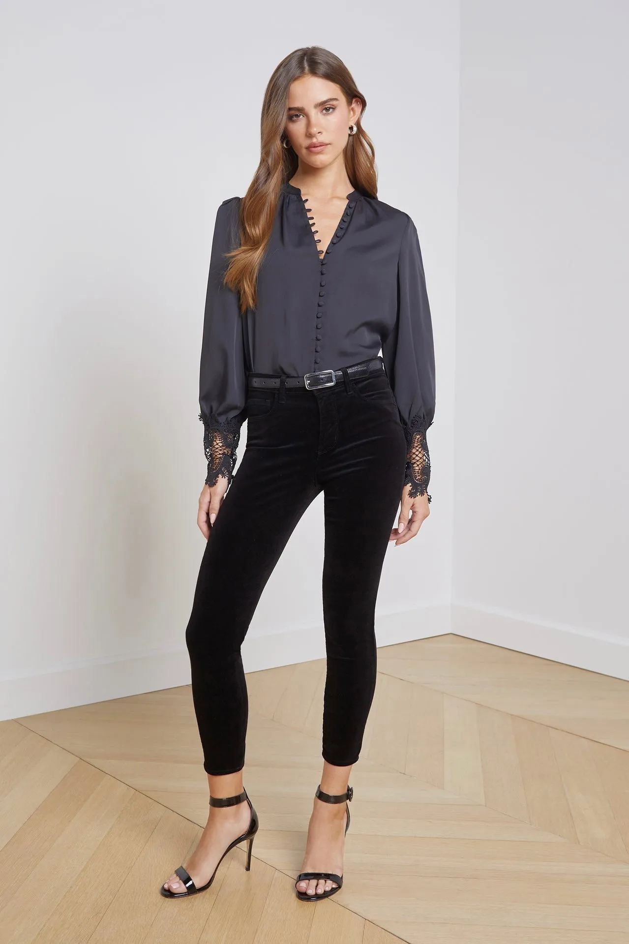 L'Agence Ava Lace Cuff Blouse Black