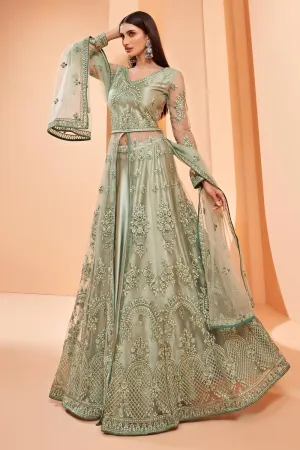 Lehenga/Pant Style Pastel Green Sequins Work Anarkali Suit