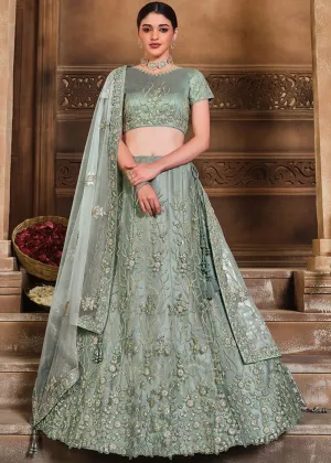 Pewter Grey Satin Silk & Net Lehenga Choli with Sequins, Resham & Swarvoski work: Top Pick