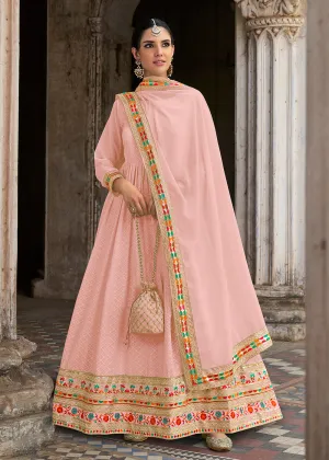 Sequins Embroidered Peachy Pink Georgette Traditional Anarkali