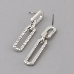 Silver Jeweled Link Chain Earrings