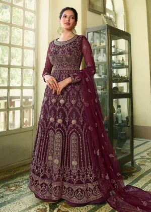 Slit Style Outstanding Purple Zari Embroidered Party Festive Anarkali