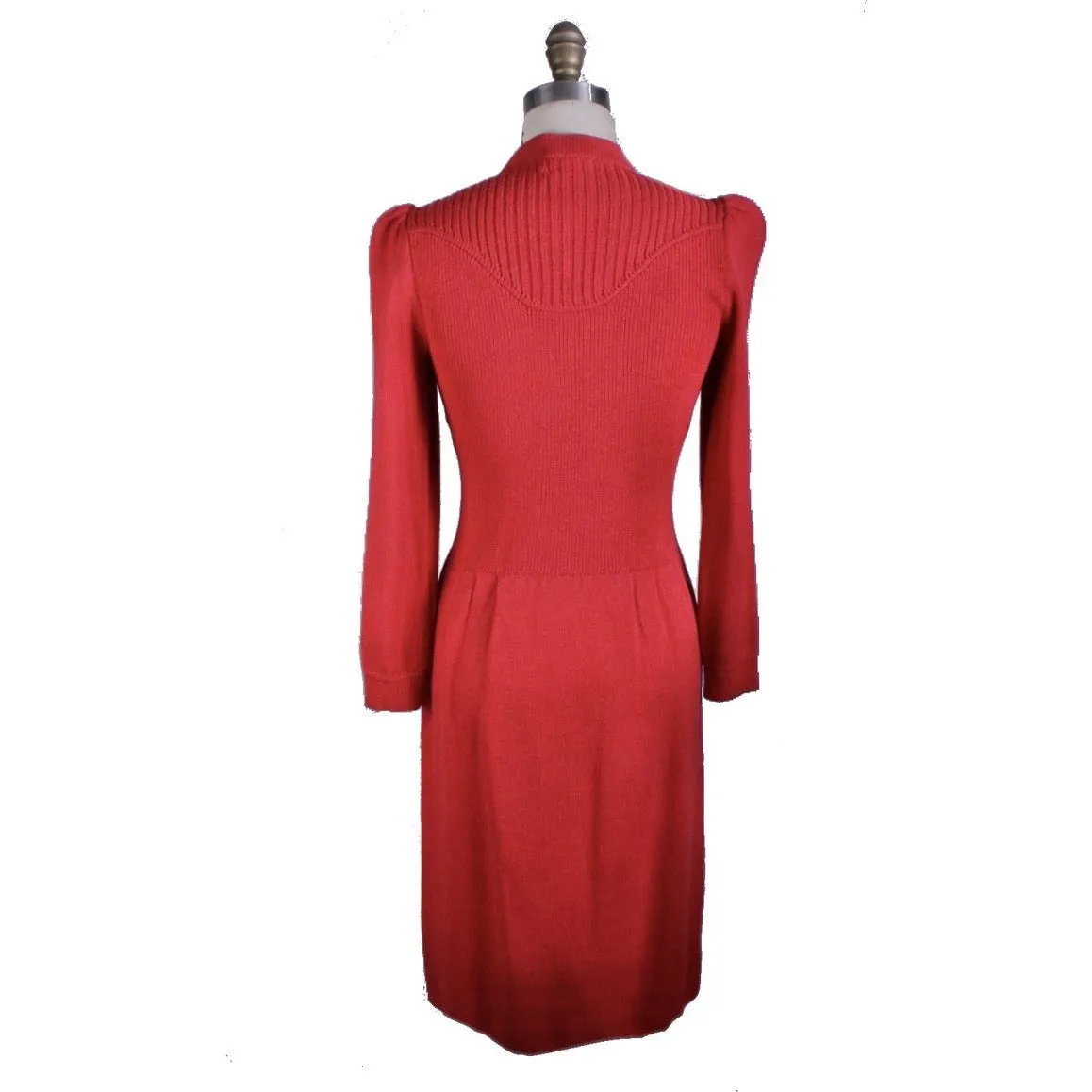 St. John Knit Vintage Red Wool Knit Dress  1970s S-M Amazing Buttons