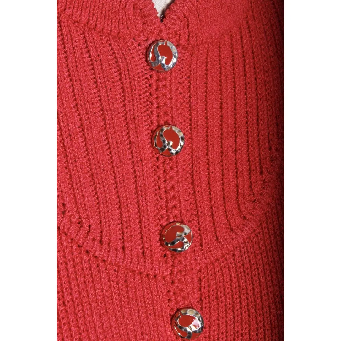 St. John Knit Vintage Red Wool Knit Dress  1970s S-M Amazing Buttons