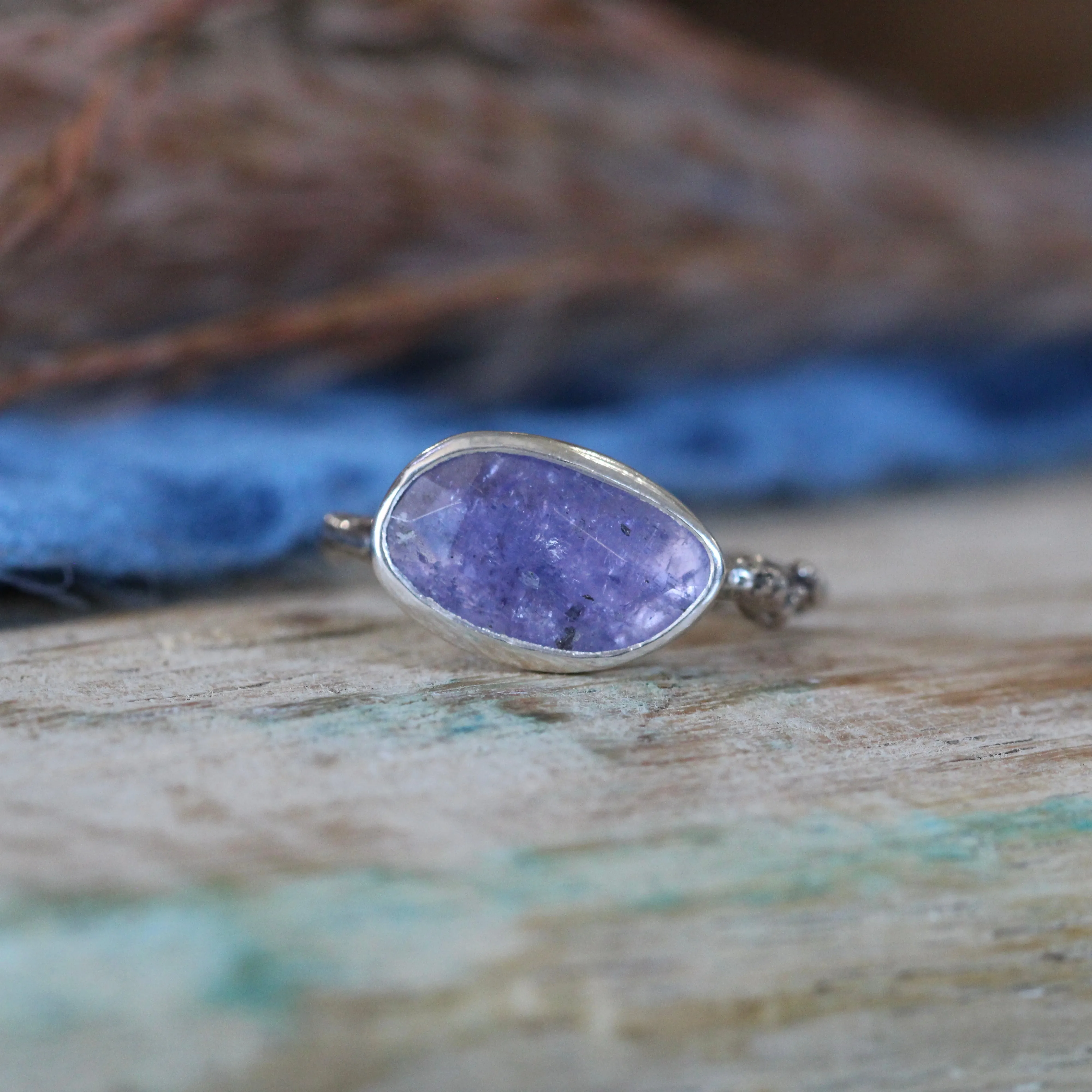 Wanderer Ring Tanzanite and sterling silver cast branch