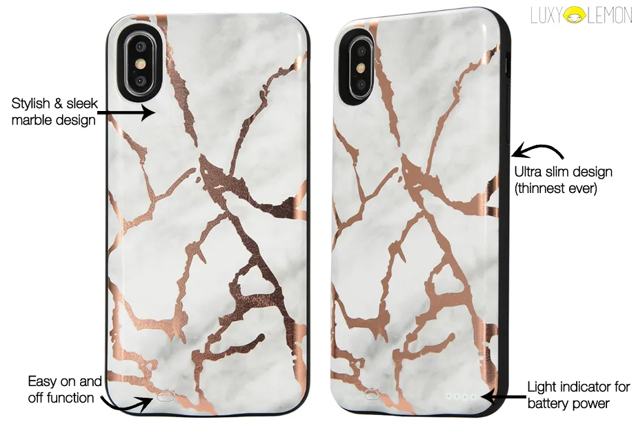 White & Gold Metallic Marble Battery Case